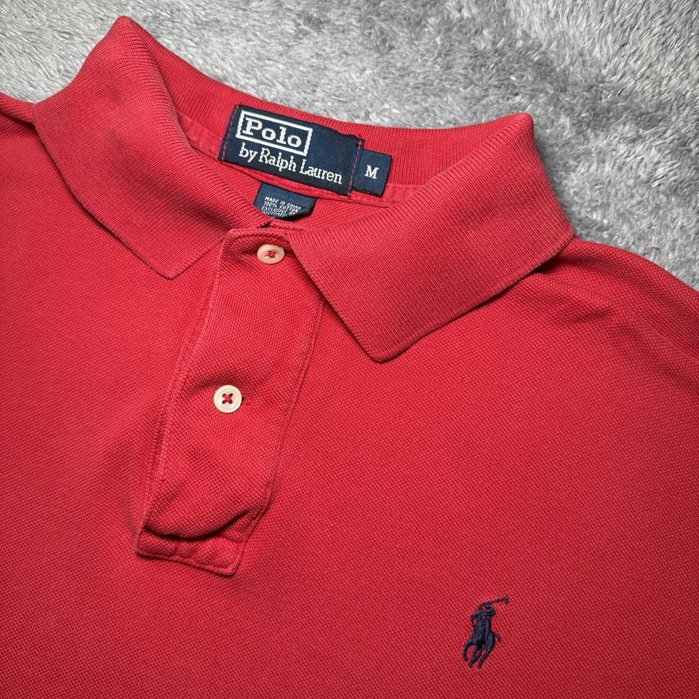 VTG 90s Polo Ralph Lauren Men's Medium Red Short Sleeve Polo Shirt Navy Pony